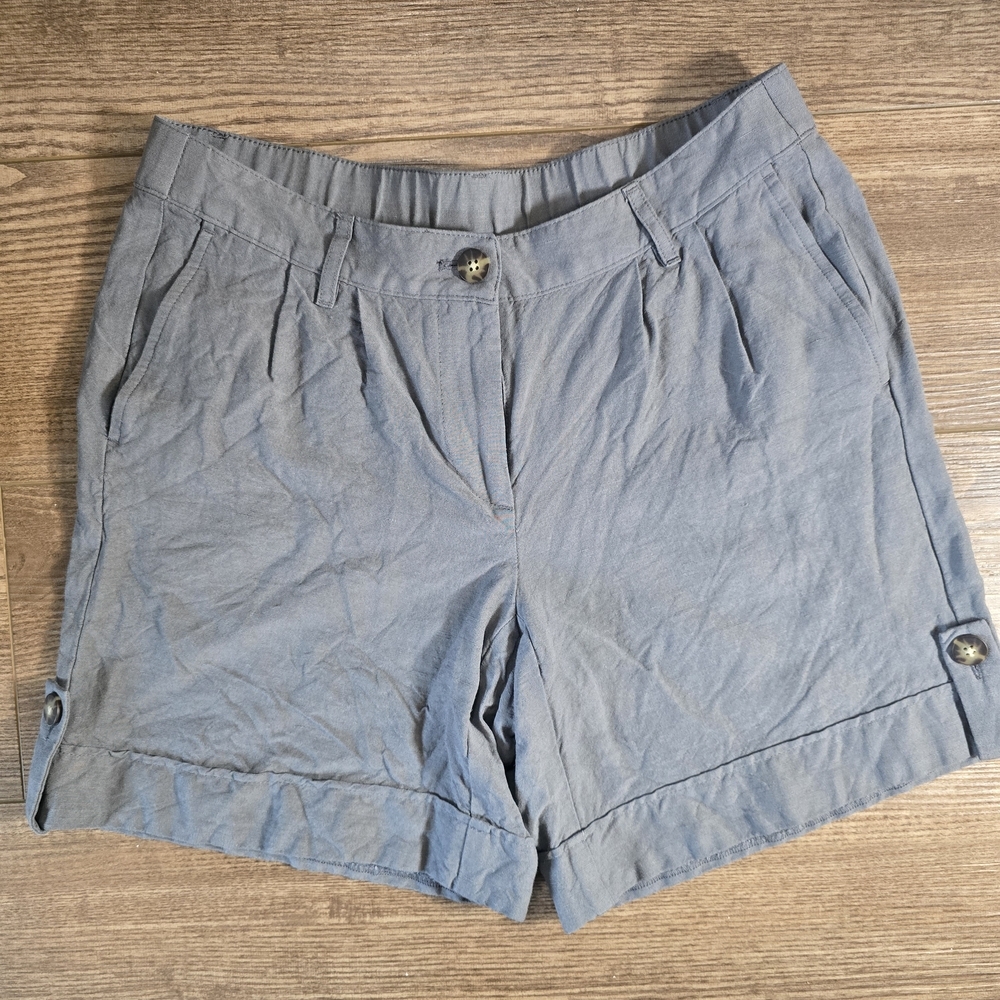 J.JILL Shorts Womens 2 Gray Linen Blend Elastic Lagenlook Minimalist Coastal